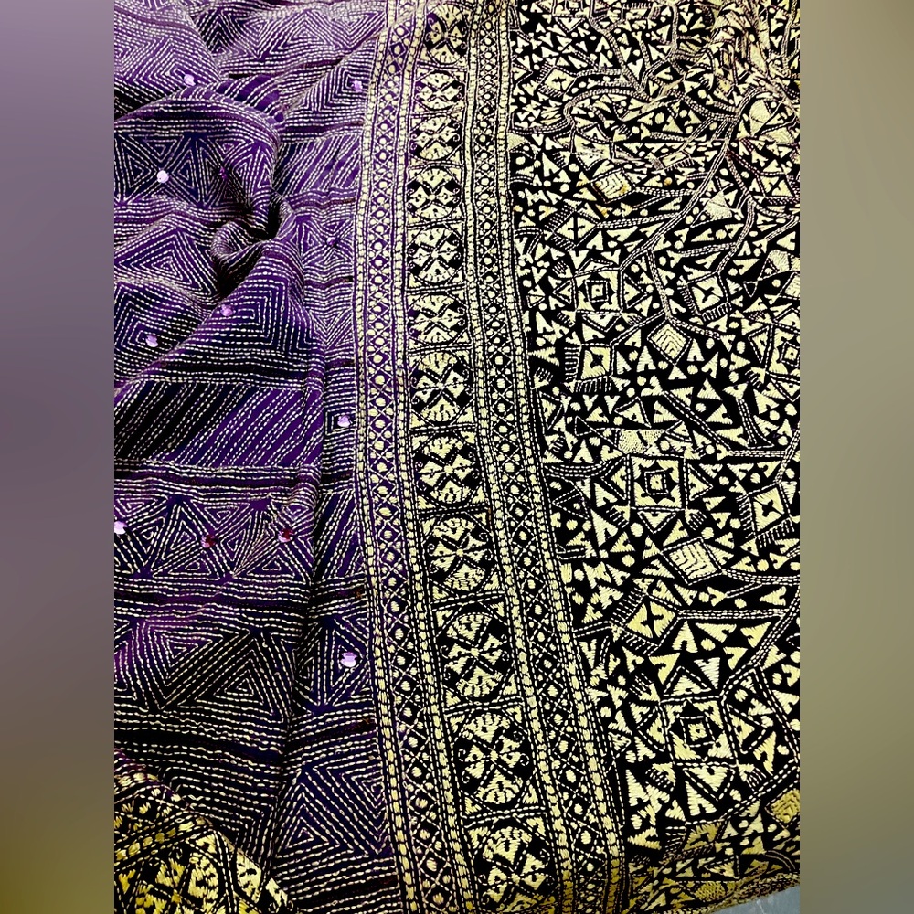 House of RuSa Rich Highest Quality Pure Silk Dupatta: handcrafted fine Kantha